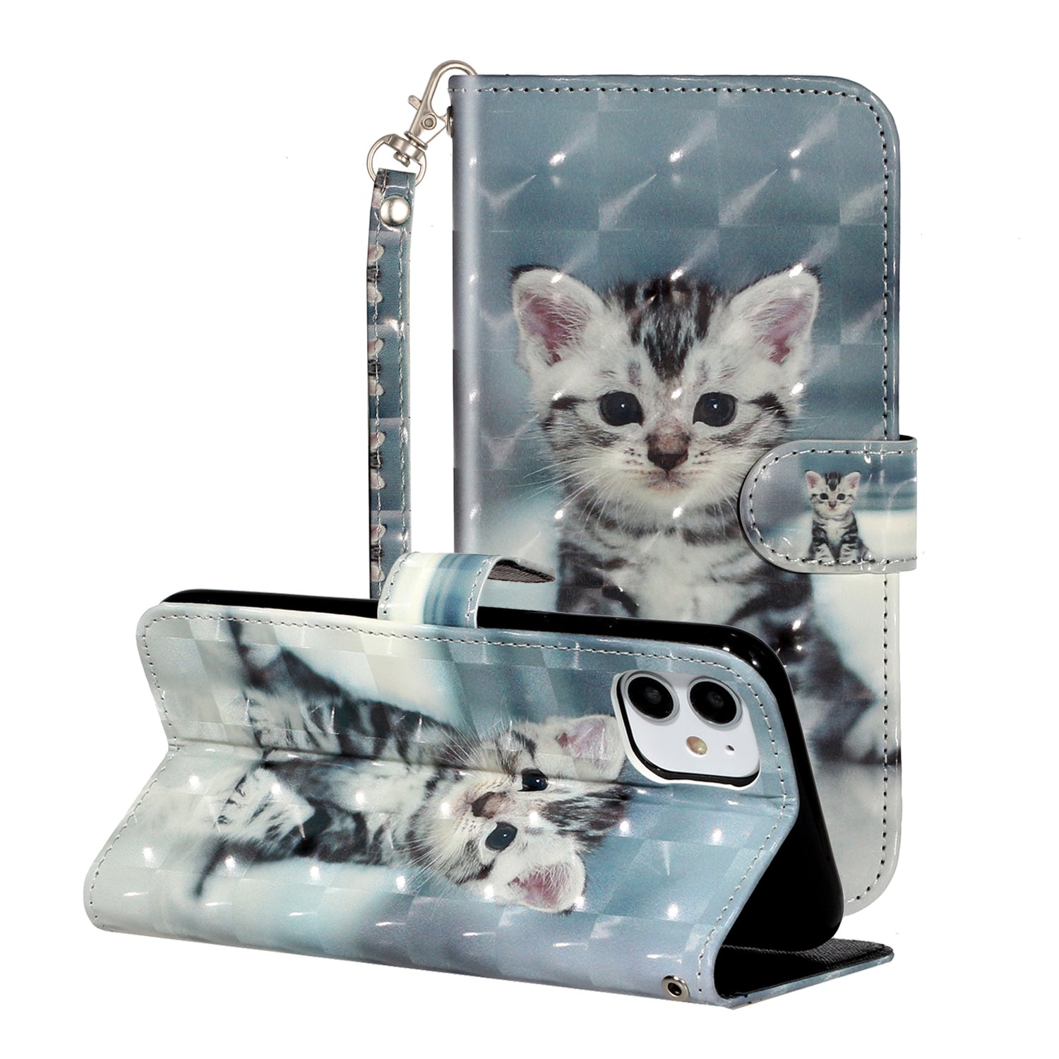 Light Spot Decor Embossed Pattern Leather Wallet Phone Case Shell for Apple iPhone 11 6.1 inch