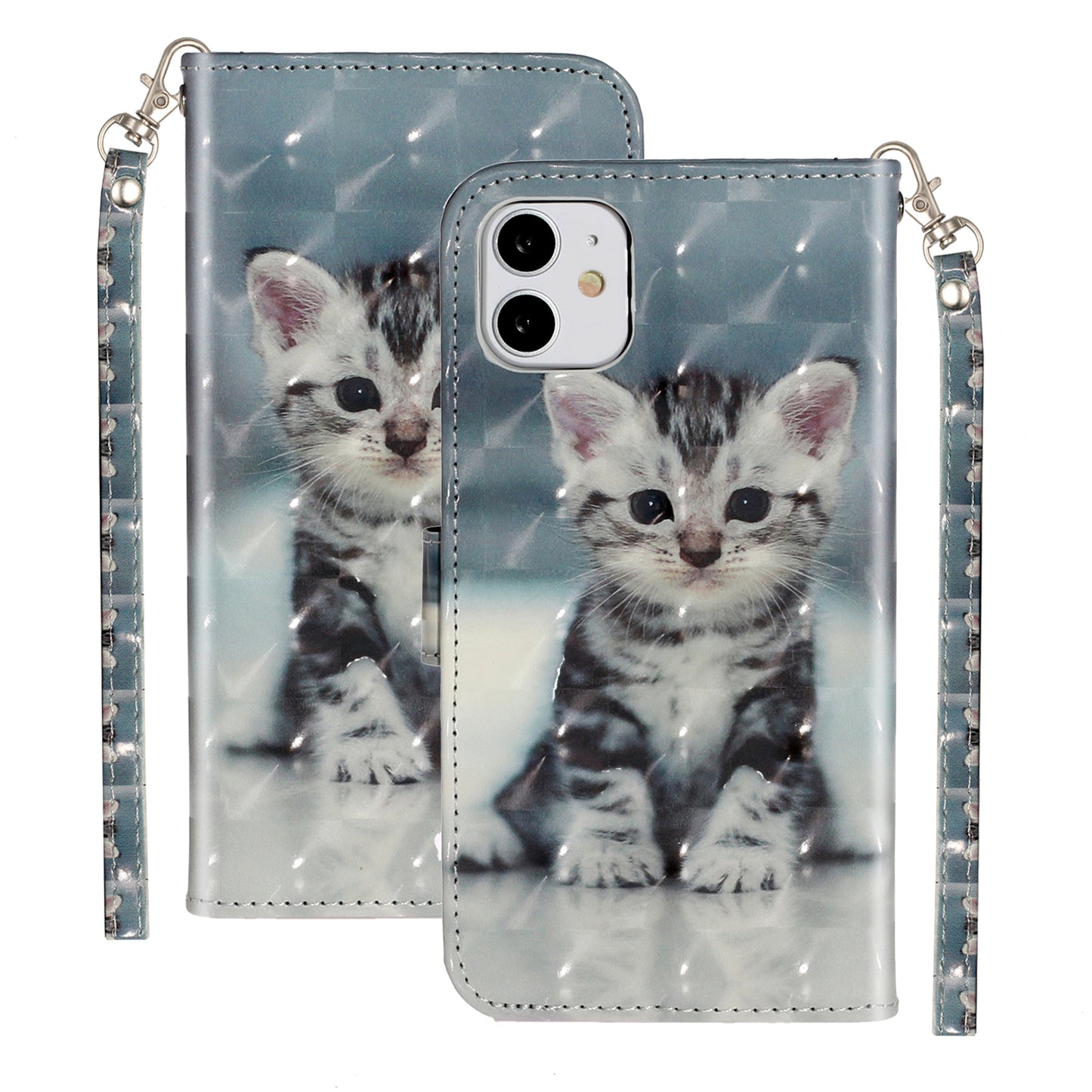 Light Spot Decor Embossed Pattern Leather Wallet Phone Case Shell for Apple iPhone 11 6.1 inch
