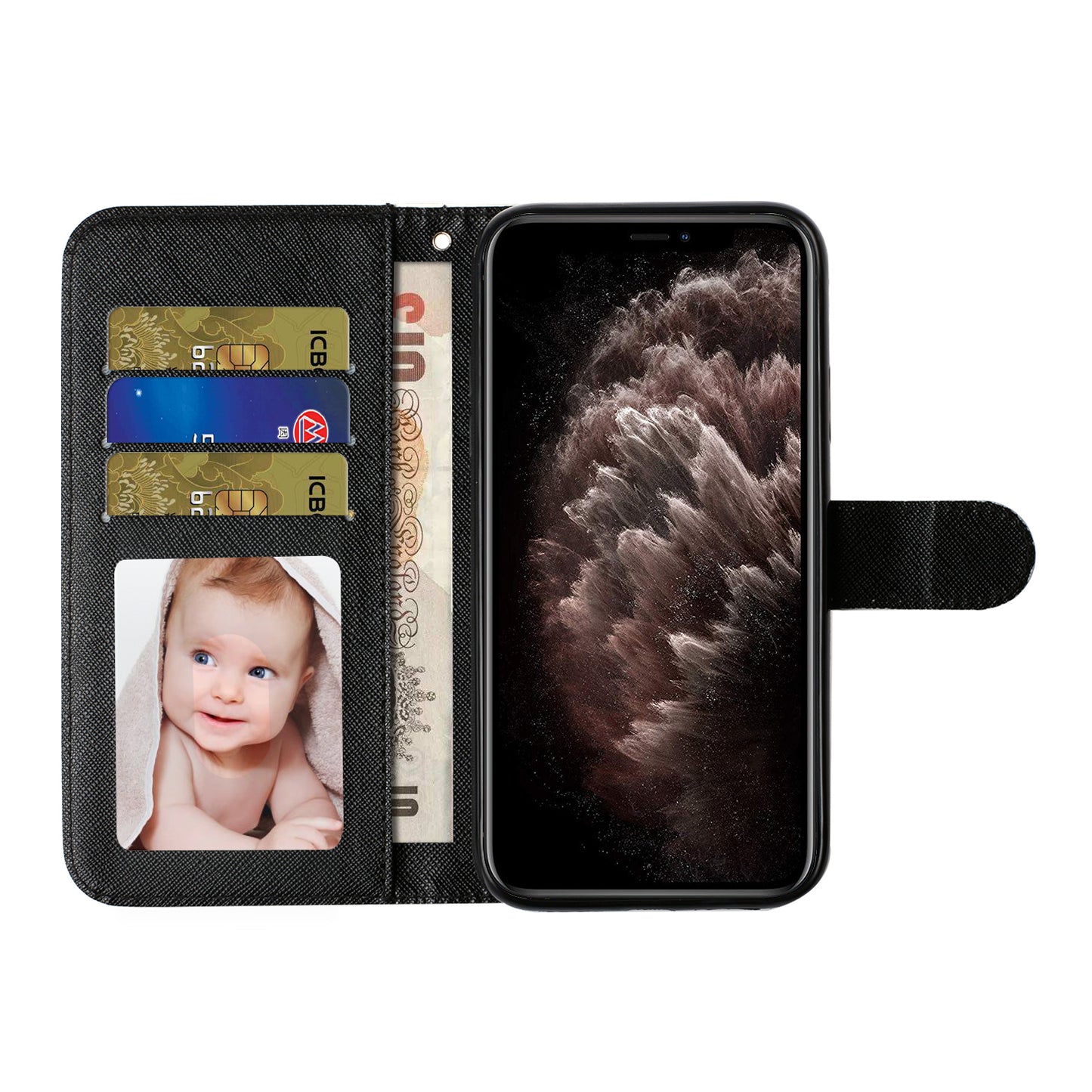 Light Spot Decor Embossed Pattern Leather Wallet Phone Case Shell for Apple iPhone 11 6.1 inch