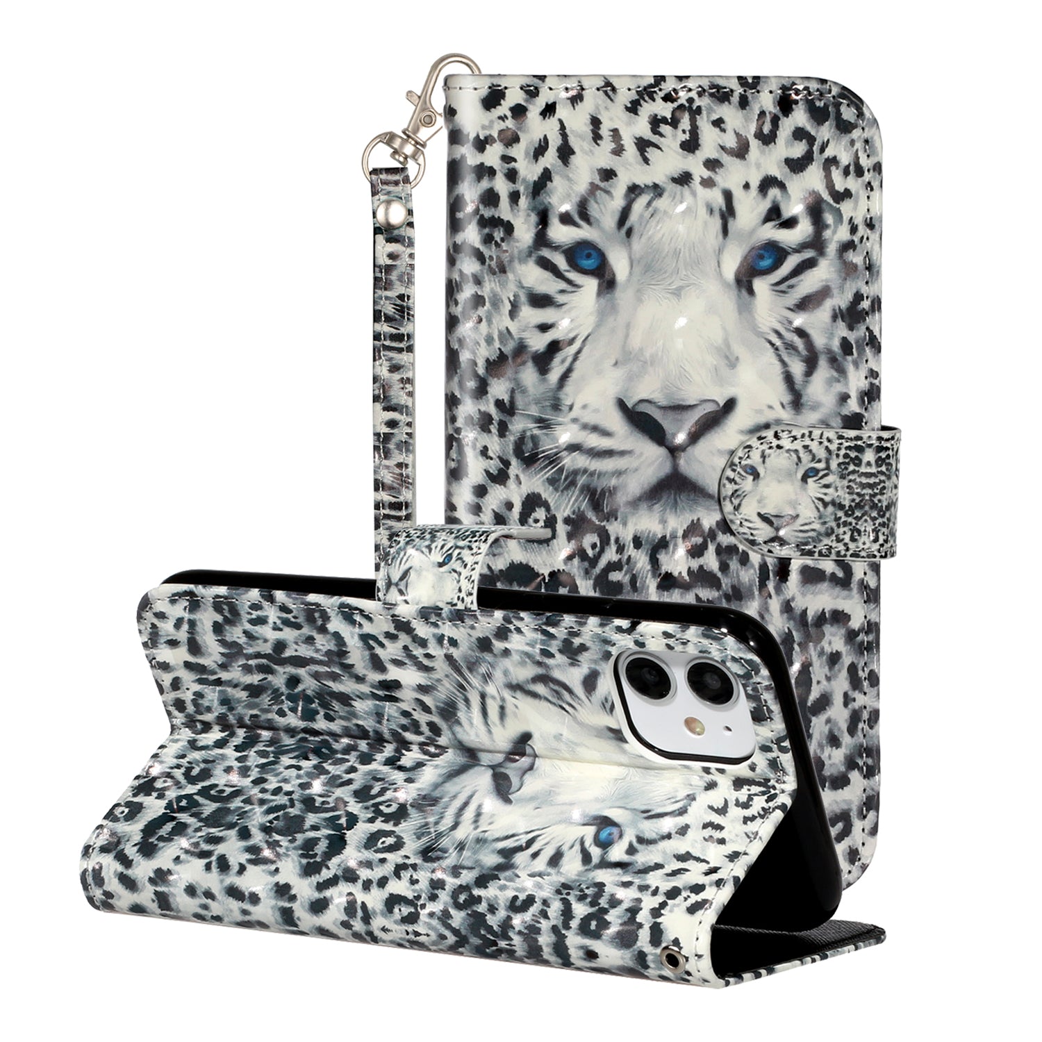 Light Spot Decor Embossed Pattern Leather Wallet Phone Case Shell for Apple iPhone 11 6.1 inch