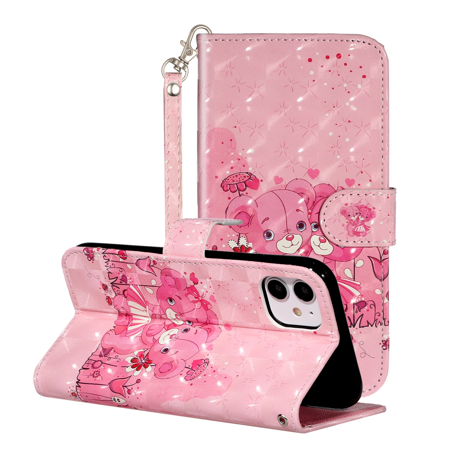 Light Spot Decor Embossed Pattern Leather Wallet Phone Case Shell for Apple iPhone 11 6.1 inch