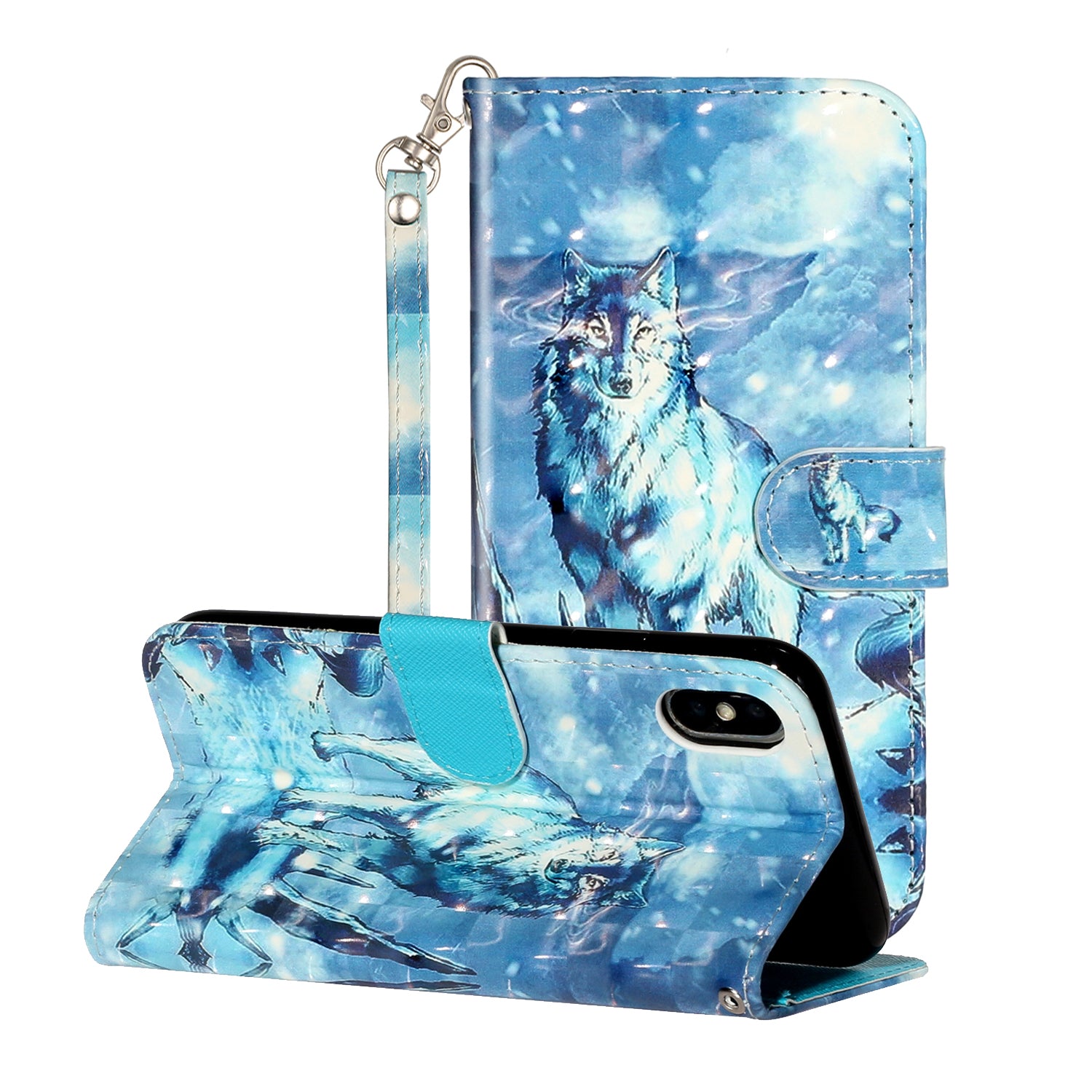 Light Spot Decor Pattern Printing Wallet Stand Leather Phone Case for iPhone X/XS 5.8 inch