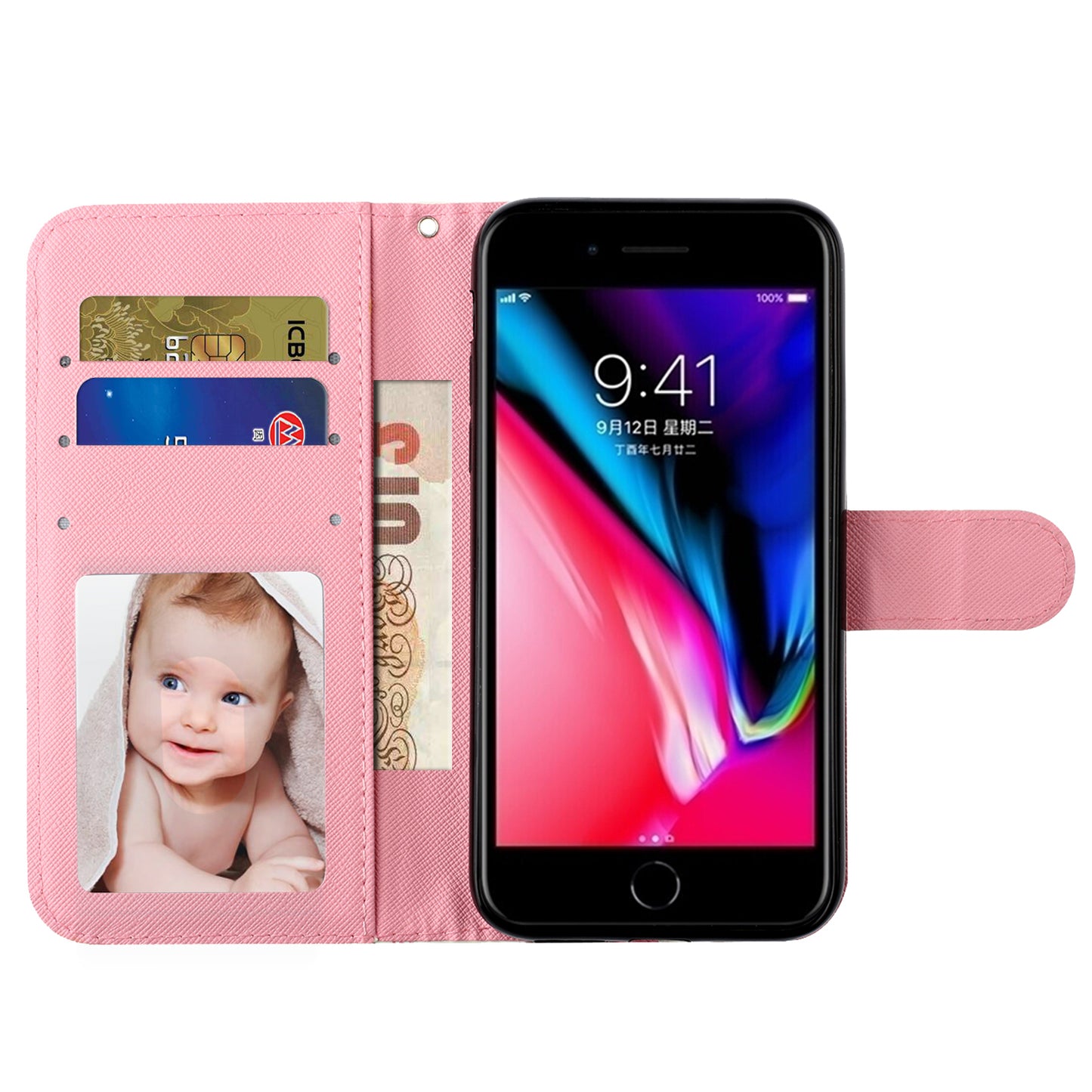 Light Spot Decor Pattern Printing Wallet Stand Leather Cover for iPhone 7 Plus/8 Plus 5.5 inch