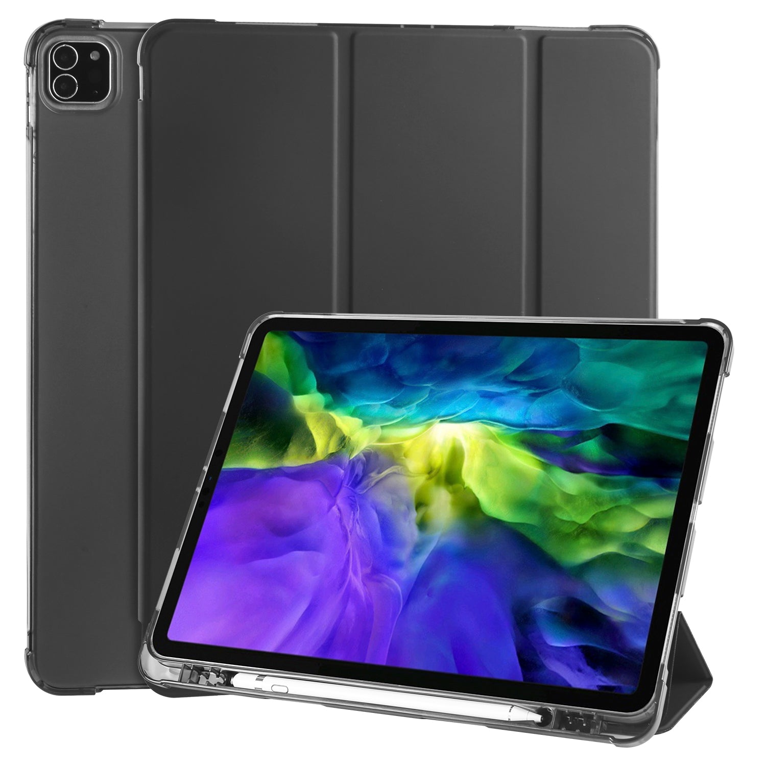 Tri-fold Stand Wake/Sleep Leather Tablet Case Shell with Pen Slot for iPad Pro 12.9-inch (2020)/(2018)