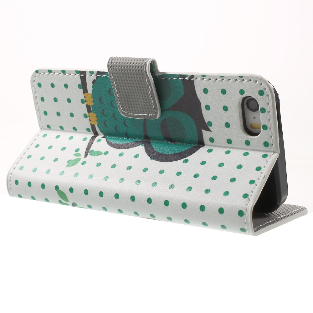 Water Transfer Printing Patterned Leather Wallet Stand Protective Case for iPhone SE/5s/5