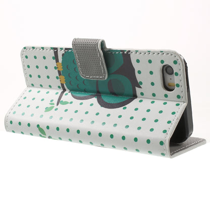 Water Transfer Printing Patterned Leather Wallet Stand Protective Case for iPhone SE/5s/5