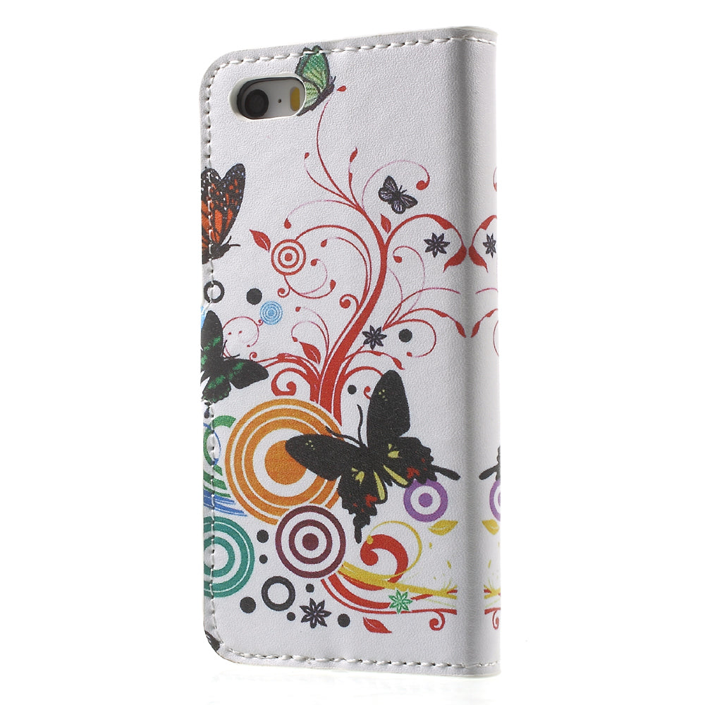 Water Transfer Printing Patterned Leather Wallet Stand Protective Case for iPhone SE/5s/5