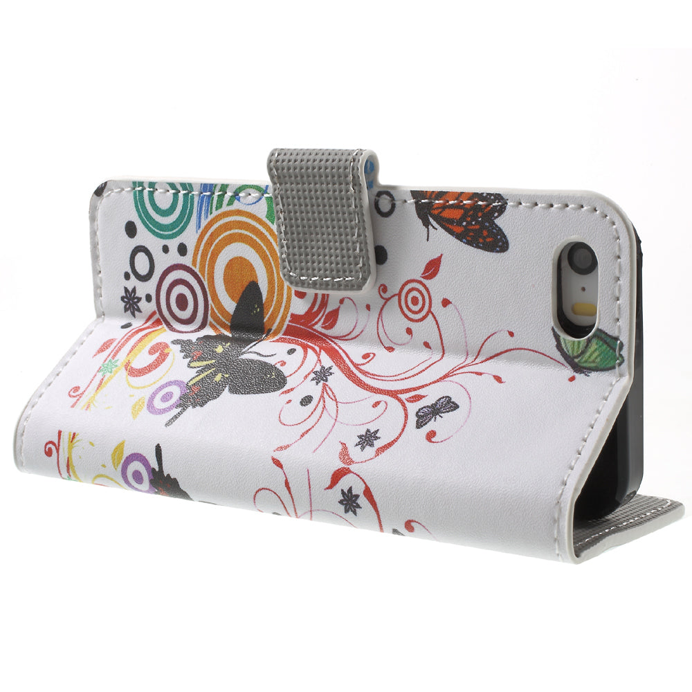 Water Transfer Printing Patterned Leather Wallet Stand Protective Case for iPhone SE/5s/5