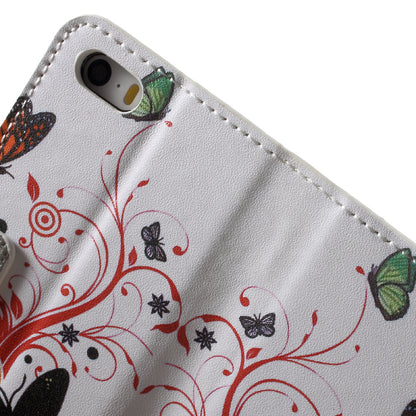 Water Transfer Printing Patterned Leather Wallet Stand Protective Case for iPhone SE/5s/5