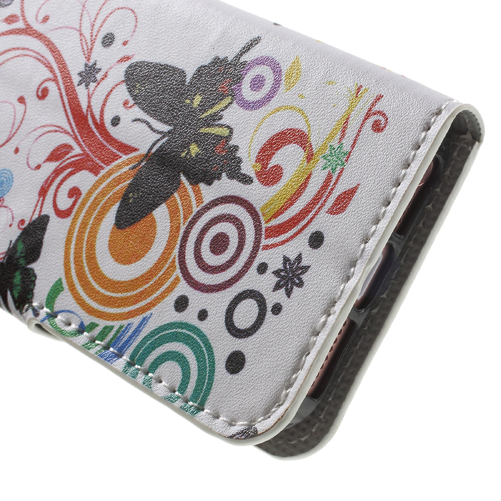 Water Transfer Printing Patterned Leather Wallet Stand Protective Case for iPhone SE/5s/5