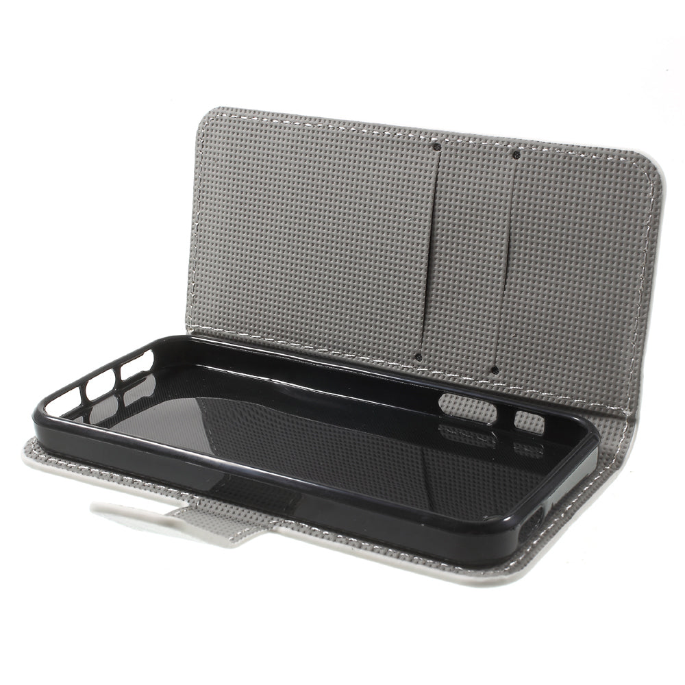 Water Transfer Printing Patterned Leather Wallet Stand Protective Case for iPhone SE/5s/5