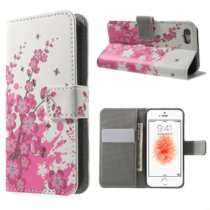 Water Transfer Printing Patterned Leather Wallet Stand Protective Case for iPhone SE/5s/5