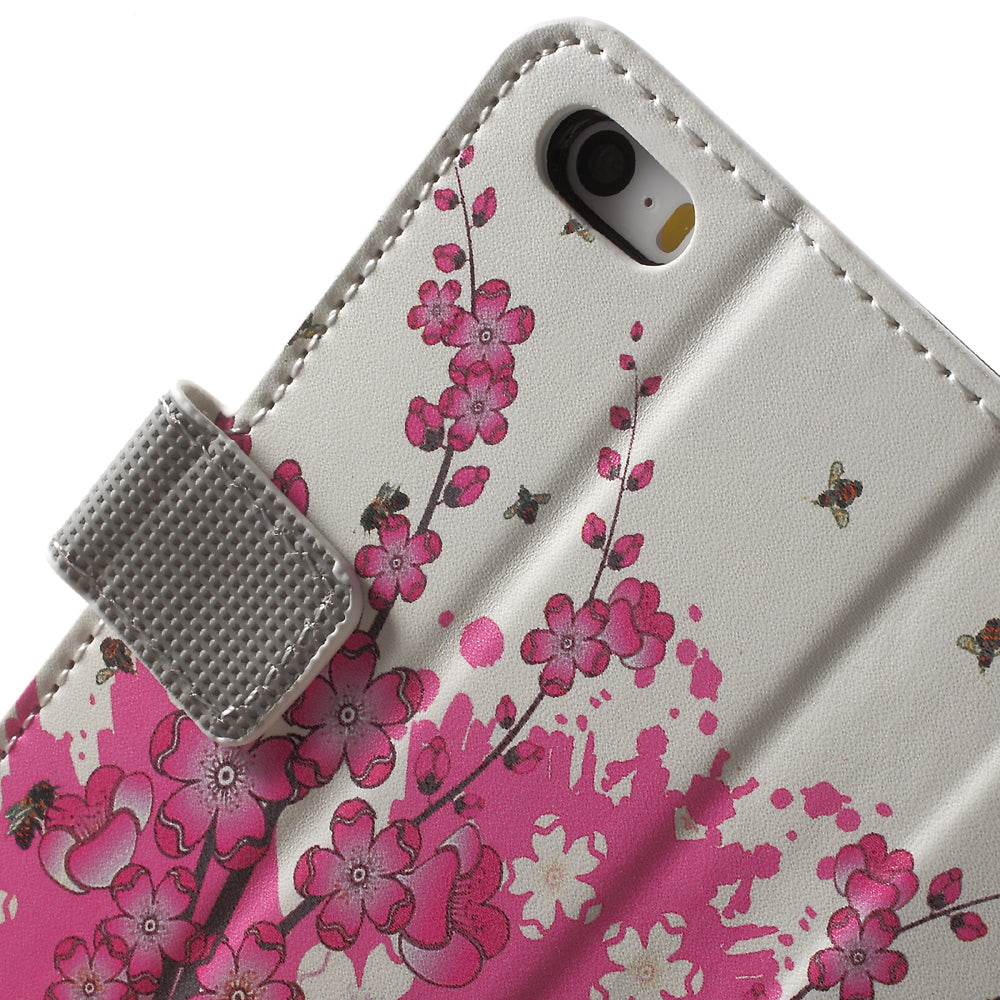 Water Transfer Printing Patterned Leather Wallet Stand Protective Case for iPhone SE/5s/5