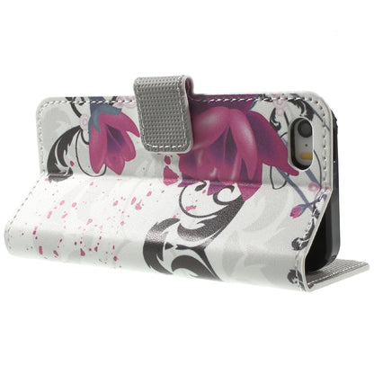 Water Transfer Printing Patterned Leather Wallet Stand Protective Case for iPhone SE/5s/5