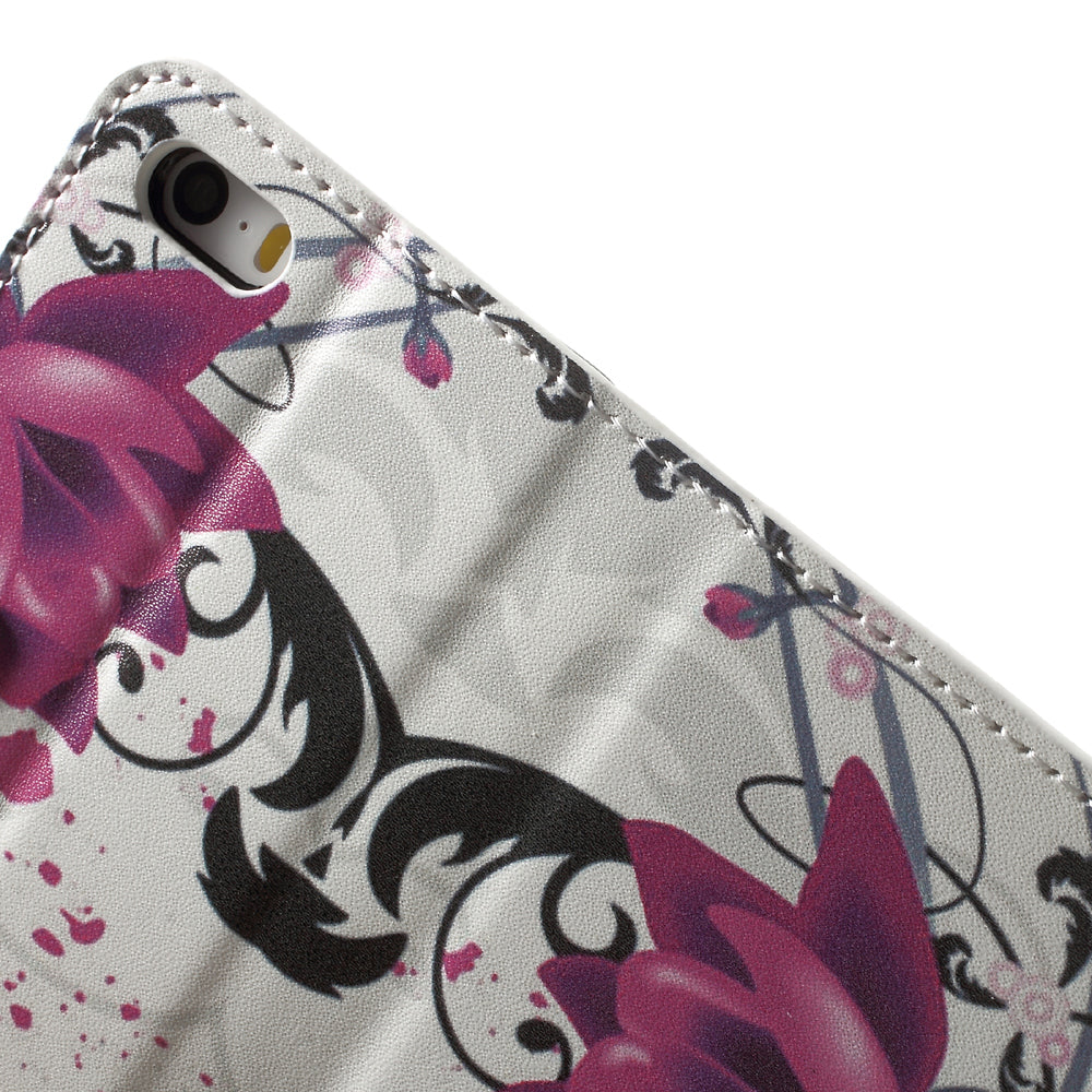 Water Transfer Printing Patterned Leather Wallet Stand Protective Case for iPhone SE/5s/5