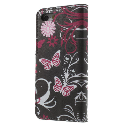 Water Transfer Printing Patterned Leather Wallet Stand Protective Case for iPhone SE/5s/5