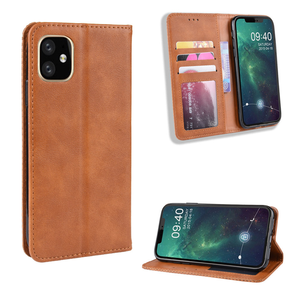 Auto-absorbed Retro PU Leather Stylish Cover for iPhone 12