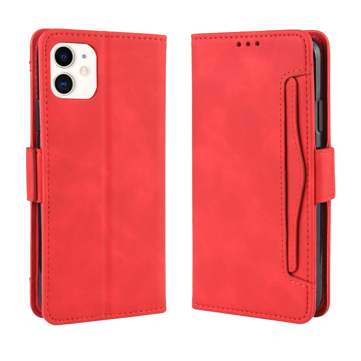 PU Leather with Multiple Card Slots Phone Cover for iPhone 12 with Magnetic Clasp Closure