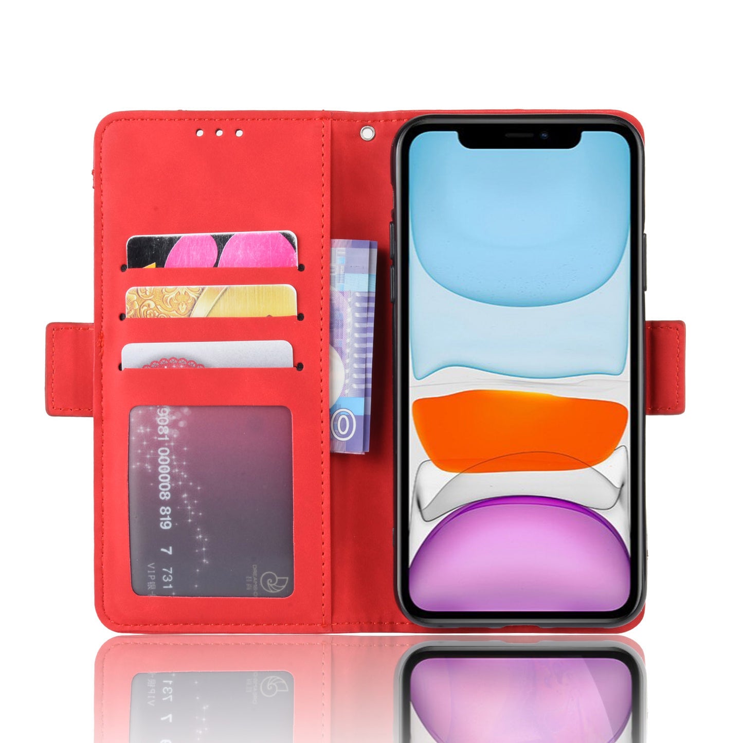 PU Leather with Multiple Card Slots Phone Cover for iPhone 12 with Magnetic Clasp Closure