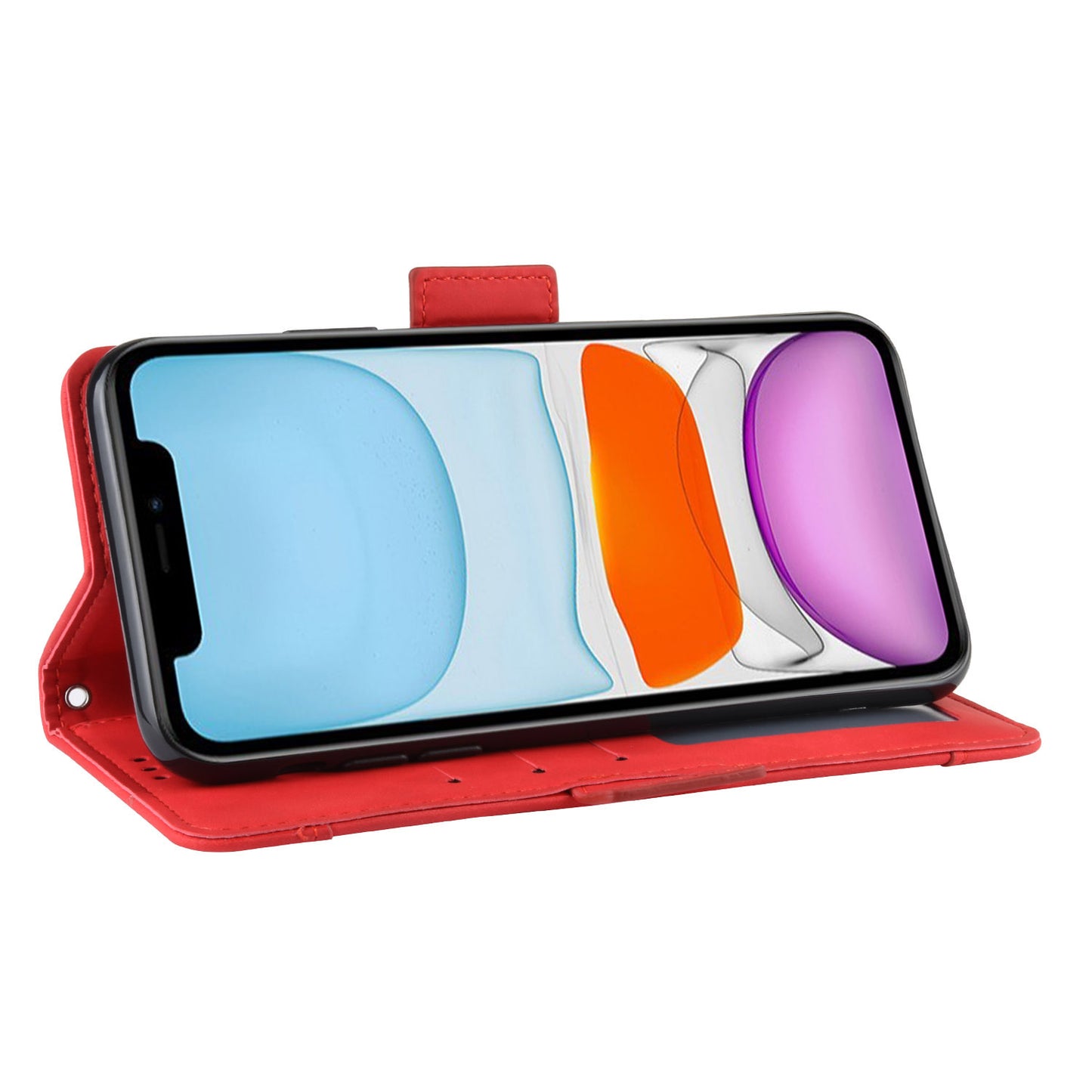 PU Leather with Multiple Card Slots Phone Cover for iPhone 12 with Magnetic Clasp Closure