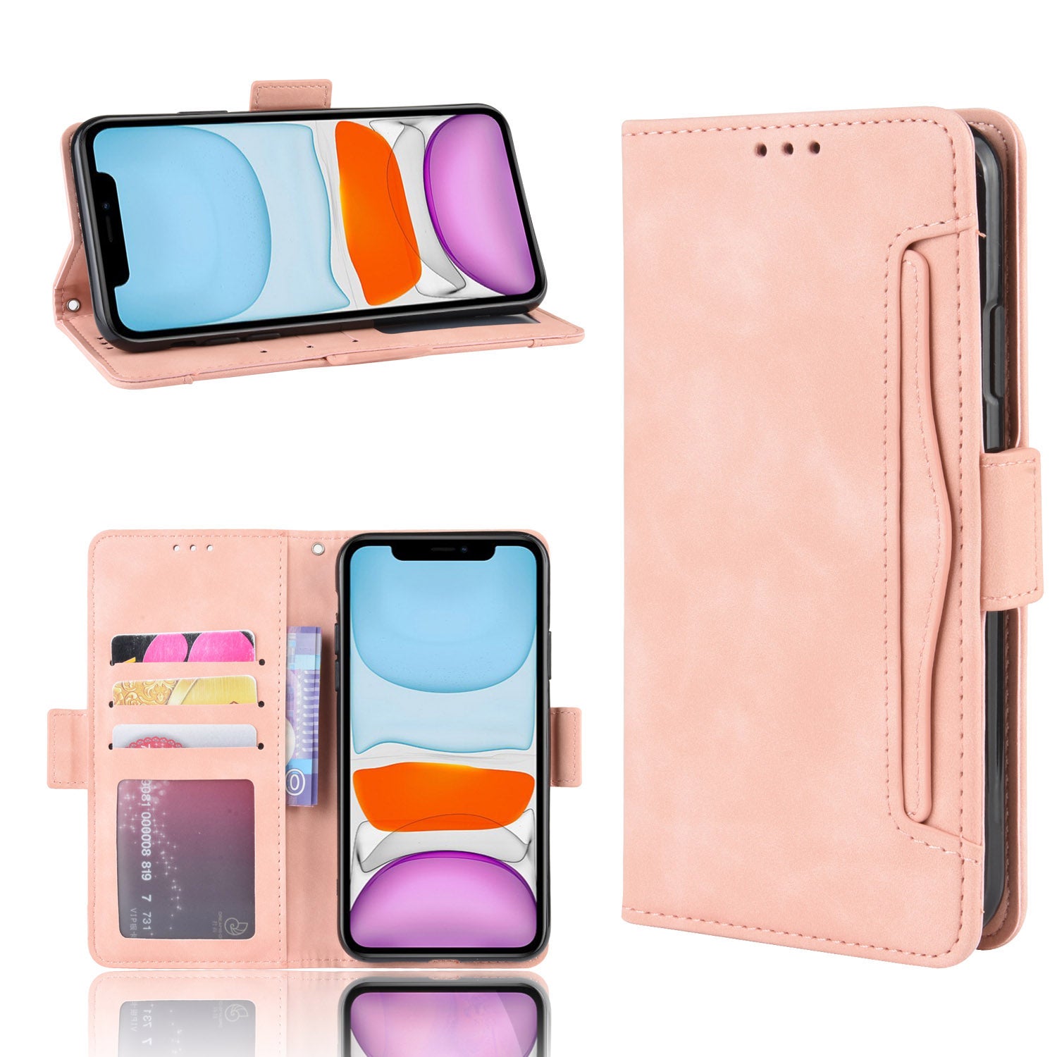 PU Leather with Multiple Card Slots Phone Cover for iPhone 12 with Magnetic Clasp Closure