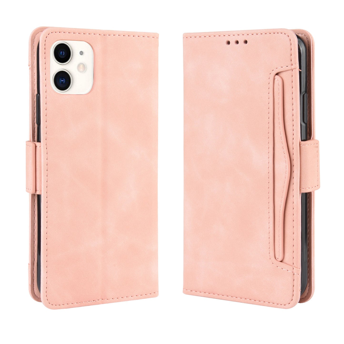 PU Leather with Multiple Card Slots Phone Cover for iPhone 12 with Magnetic Clasp Closure