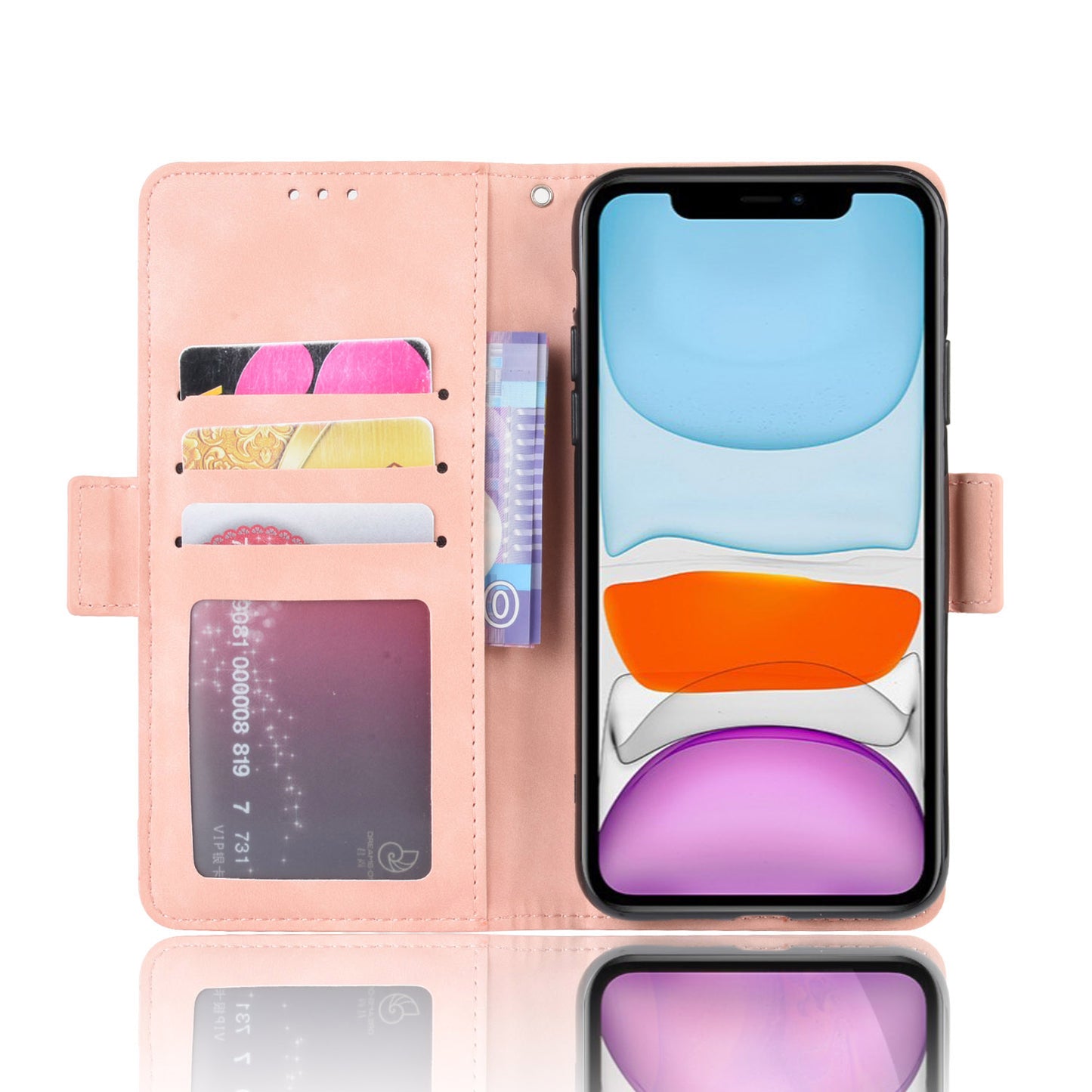 PU Leather with Multiple Card Slots Phone Cover for iPhone 12 with Magnetic Clasp Closure
