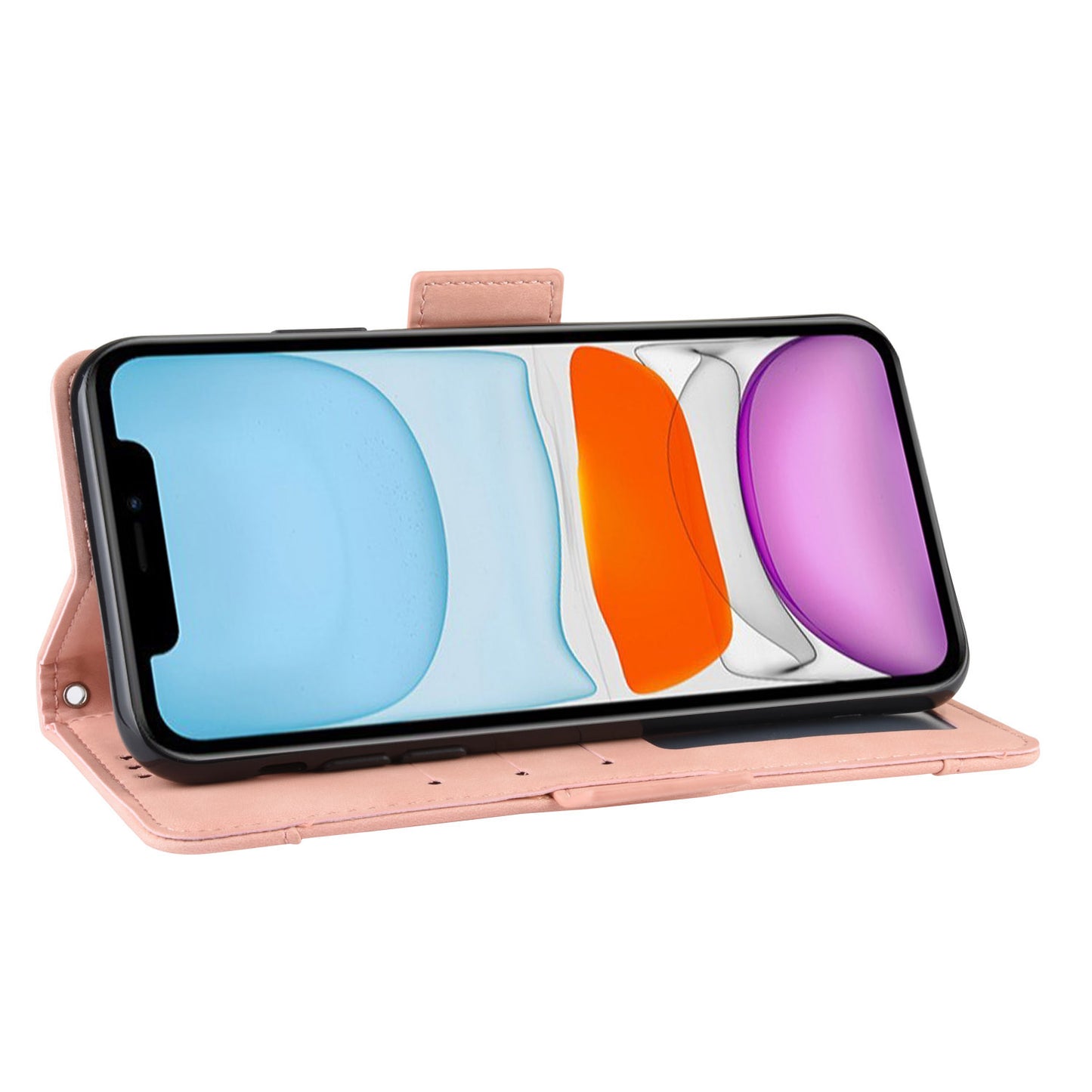 PU Leather with Multiple Card Slots Phone Cover for iPhone 12 with Magnetic Clasp Closure