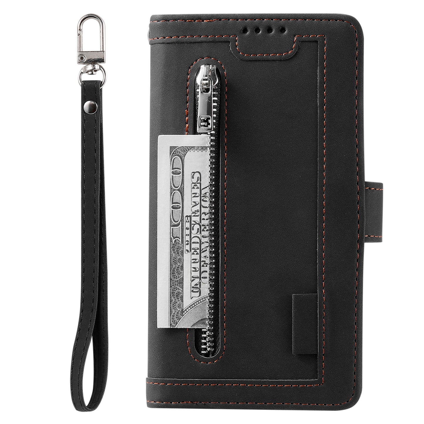 Zipper Pocket 9 Card Slots Leather Wallet Case for iPhone 6s/6
