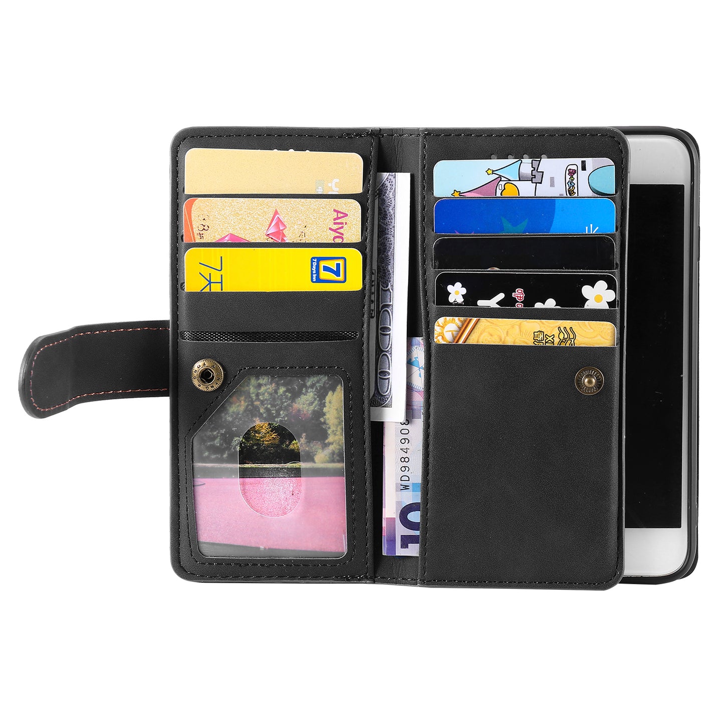 Zipper Pocket 9 Card Slots Leather Wallet Case for iPhone 6s/6