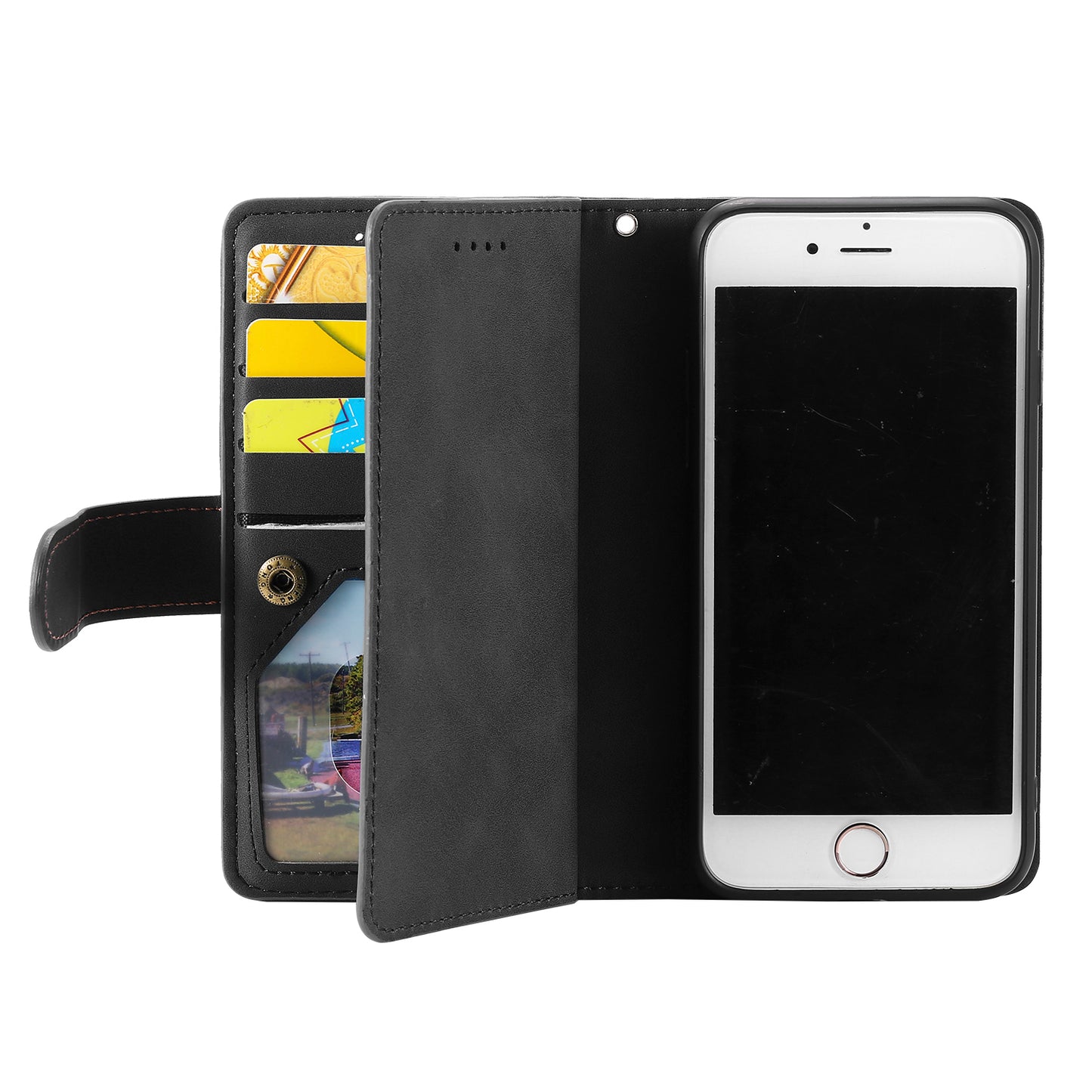 Zipper Pocket 9 Card Slots Leather Wallet Case for iPhone 6s/6