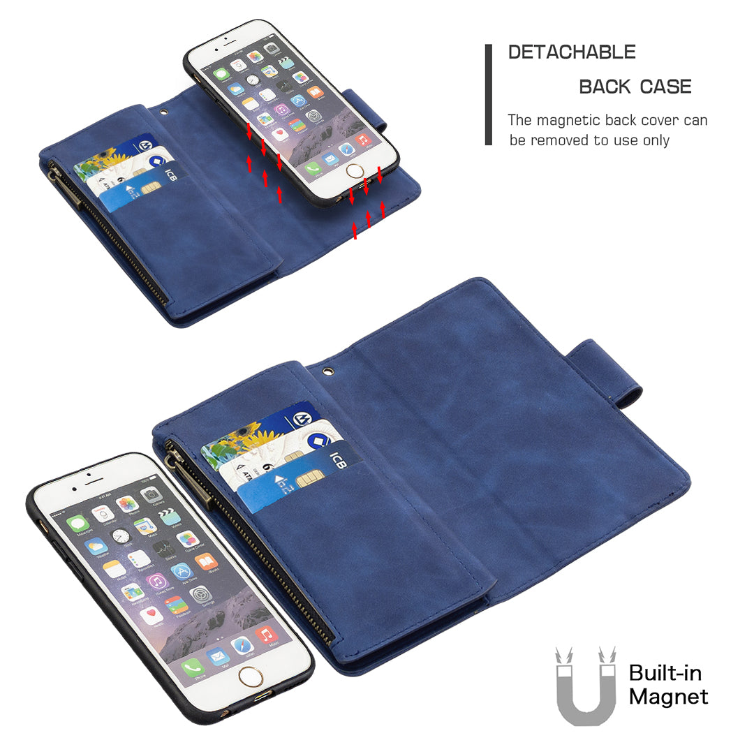 BF02 Silky Touch Feeling Wallet Leather Stand Phone Case with Zipper Pocket for iPhone 6/6s 4.7-inch