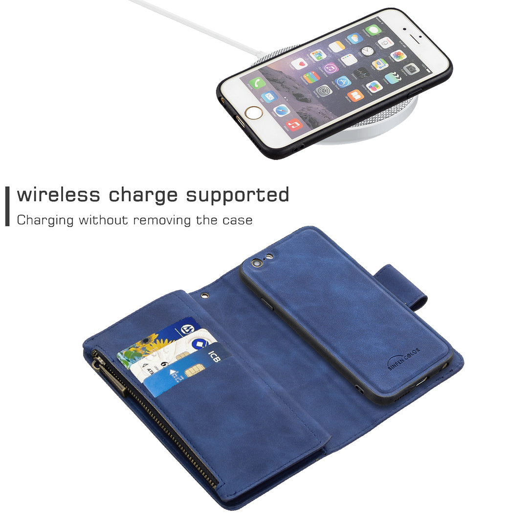 BF02 Silky Touch Feeling Wallet Leather Stand Phone Case with Zipper Pocket for iPhone 6/6s 4.7-inch