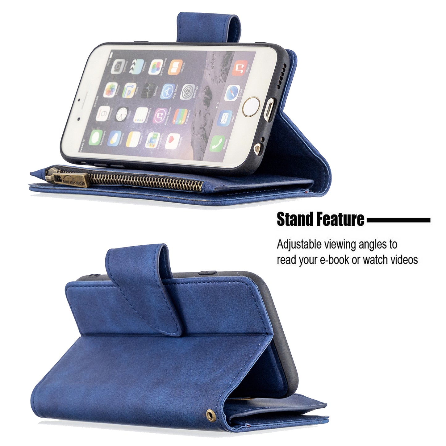 BF02 Silky Touch Feeling Wallet Leather Stand Phone Case with Zipper Pocket for iPhone 6/6s 4.7-inch