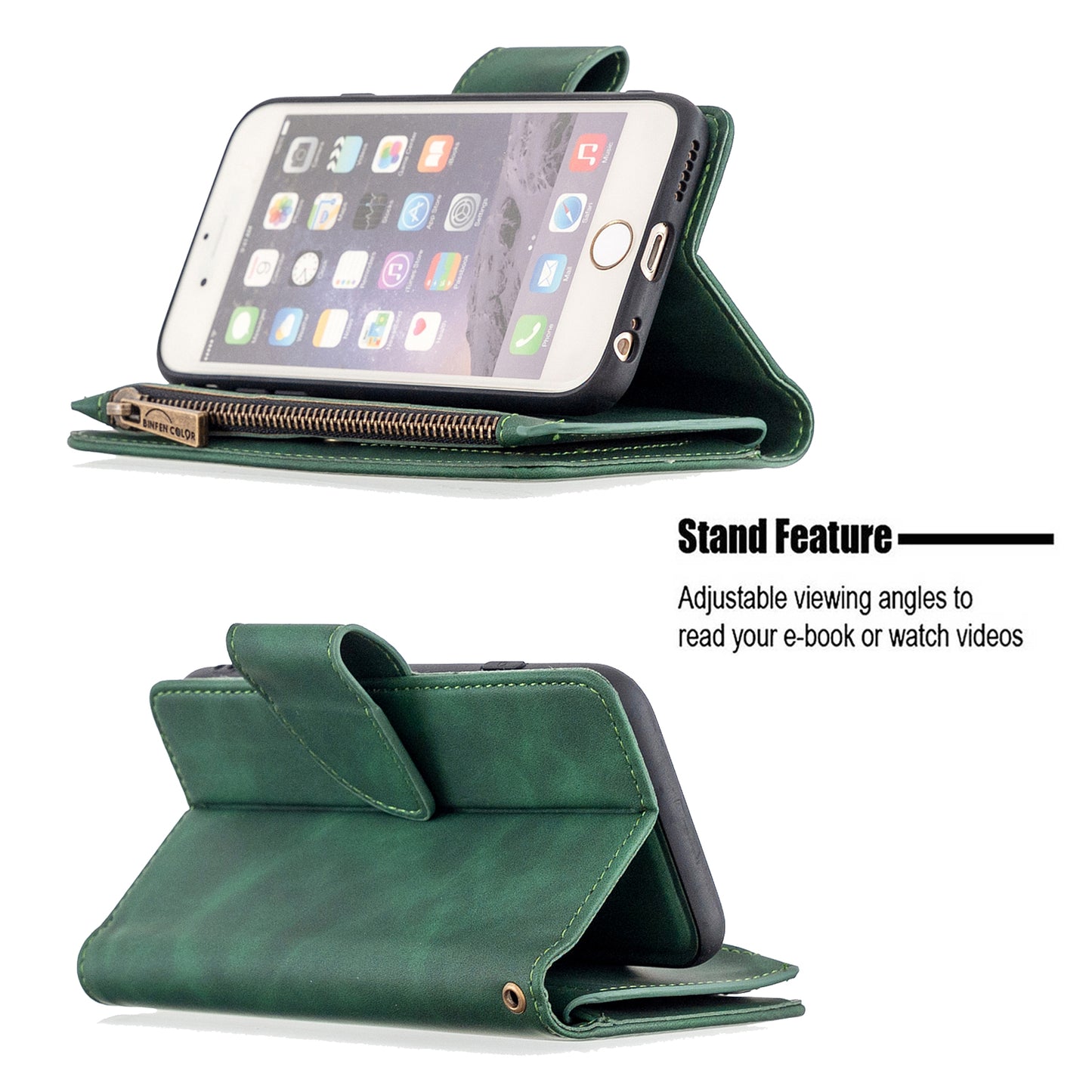 BF02 Silky Touch Feeling Wallet Leather Stand Phone Case with Zipper Pocket for iPhone 6/6s 4.7-inch