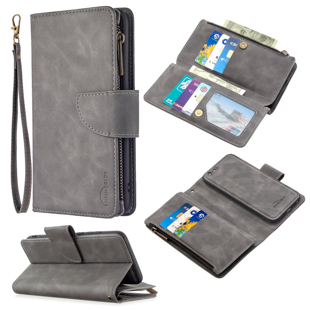 BF02 Silky Touch Feeling Wallet Leather Stand Phone Case with Zipper Pocket for iPhone 6/6s 4.7-inch