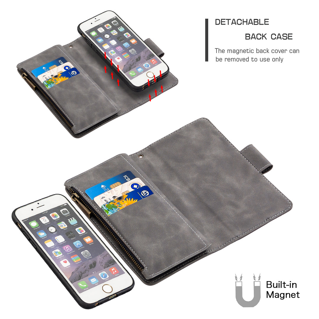 BF02 Silky Touch Feeling Wallet Leather Stand Phone Case with Zipper Pocket for iPhone 6/6s 4.7-inch