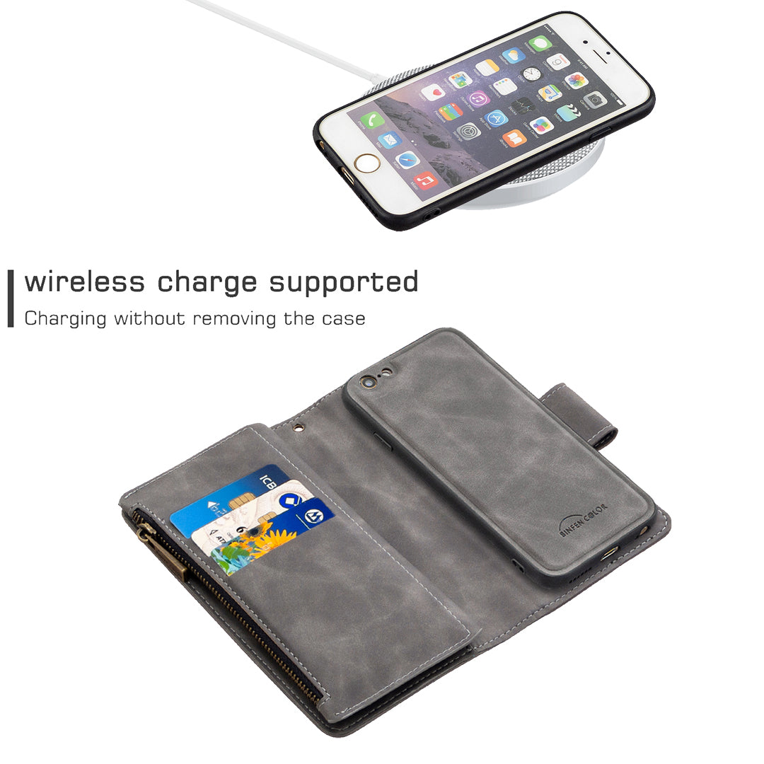 BF02 Silky Touch Feeling Wallet Leather Stand Phone Case with Zipper Pocket for iPhone 6/6s 4.7-inch