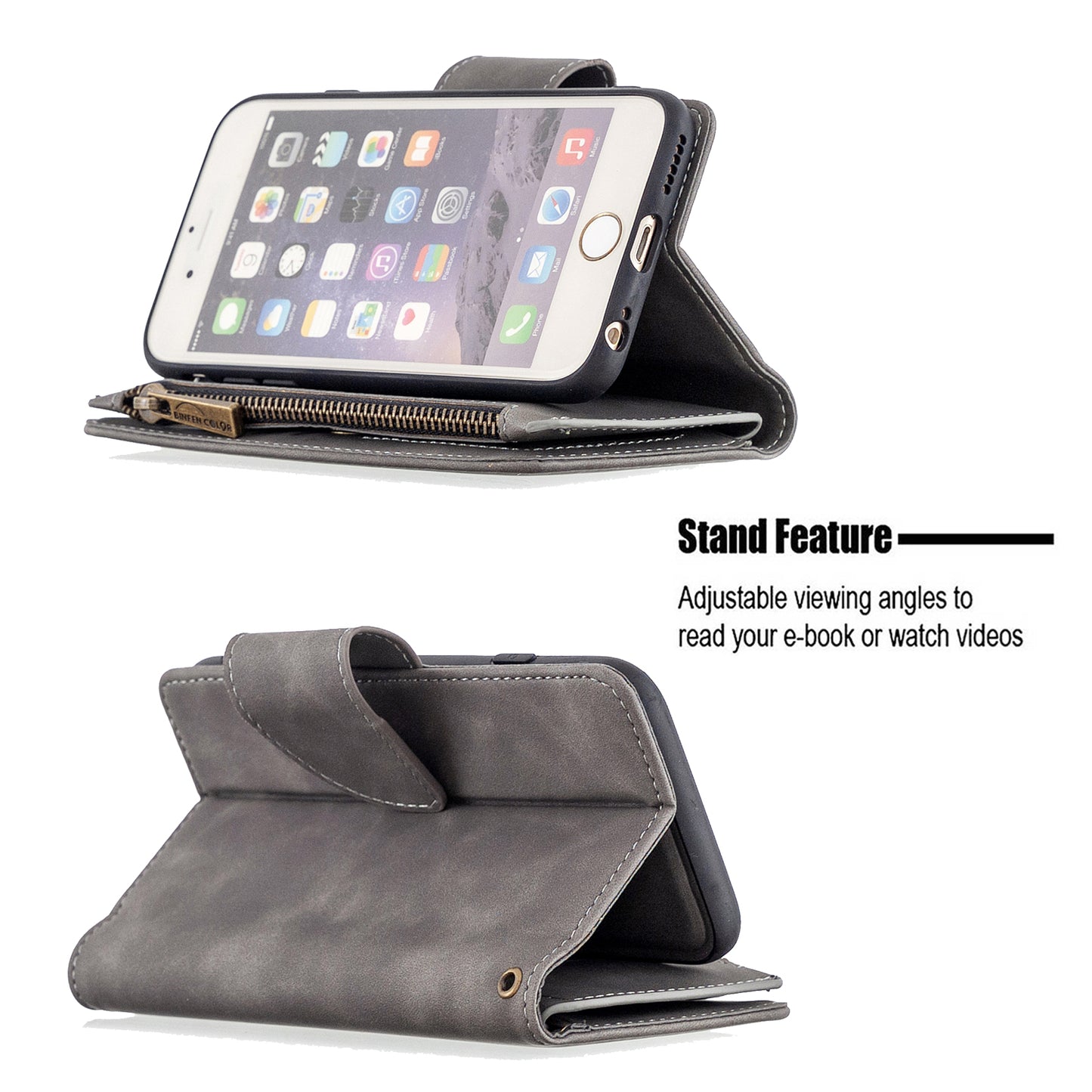 BF02 Silky Touch Feeling Wallet Leather Stand Phone Case with Zipper Pocket for iPhone 6/6s 4.7-inch