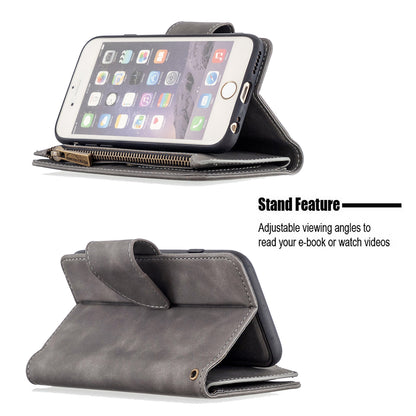 BF02 Silky Touch Feeling Wallet Leather Stand Phone Case with Zipper Pocket for iPhone 6/6s 4.7-inch