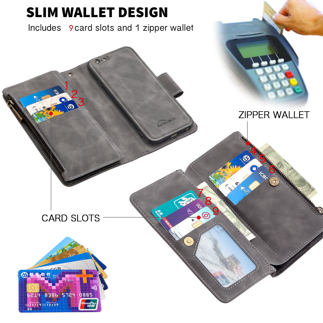 BF02 Silky Touch Feeling Wallet Leather Stand Phone Case with Zipper Pocket for iPhone 6/6s 4.7-inch