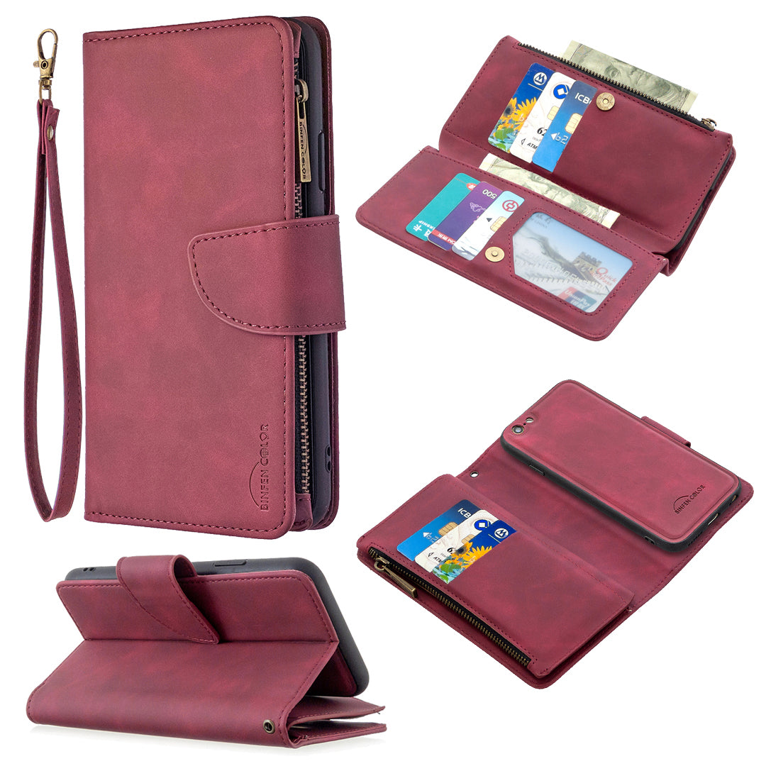 BF02 Silky Touch Feeling Wallet Leather Stand Phone Case with Zipper Pocket for iPhone 6/6s 4.7-inch