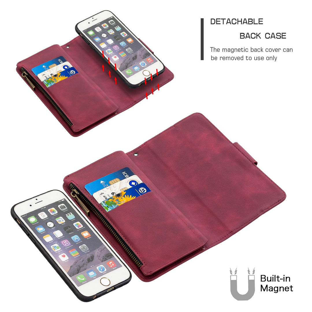 BF02 Silky Touch Feeling Wallet Leather Stand Phone Case with Zipper Pocket for iPhone 6/6s 4.7-inch