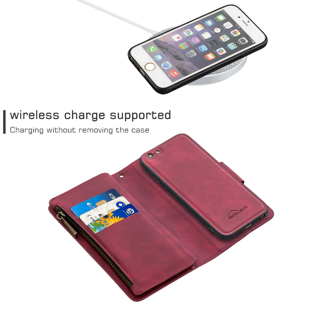 BF02 Silky Touch Feeling Wallet Leather Stand Phone Case with Zipper Pocket for iPhone 6/6s 4.7-inch