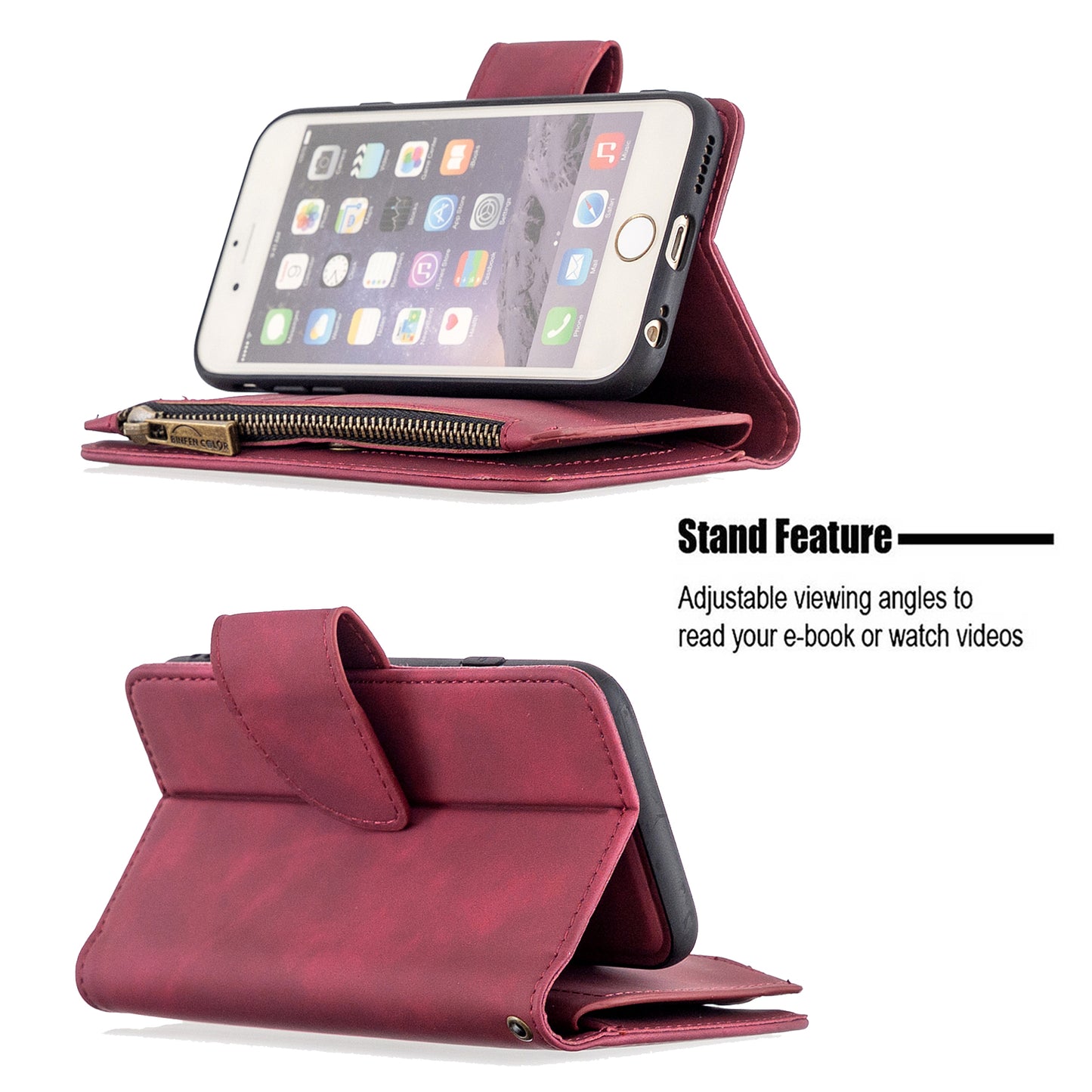 BF02 Silky Touch Feeling Wallet Leather Stand Phone Case with Zipper Pocket for iPhone 6/6s 4.7-inch