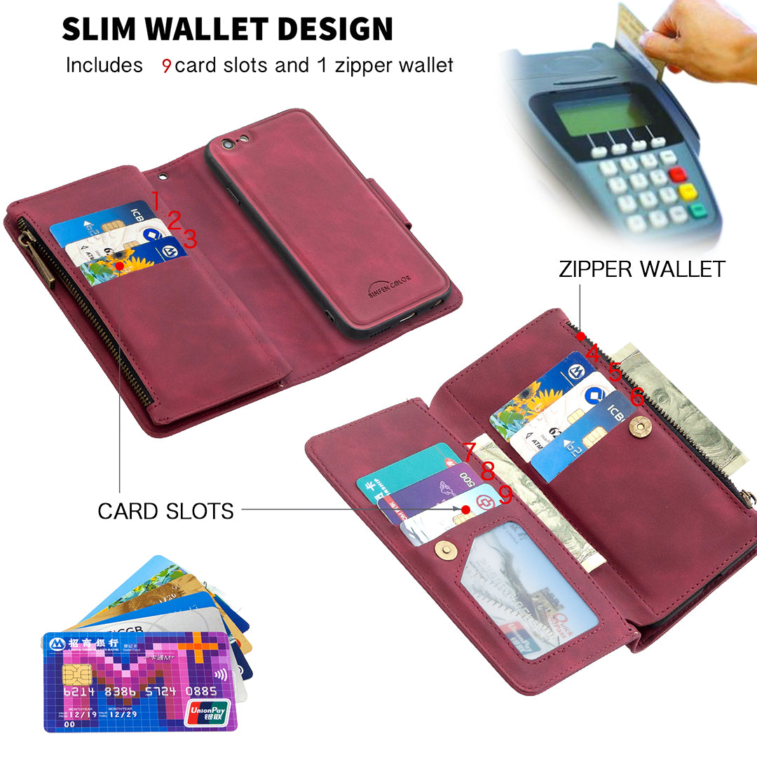BF02 Silky Touch Feeling Wallet Leather Stand Phone Case with Zipper Pocket for iPhone 6/6s 4.7-inch