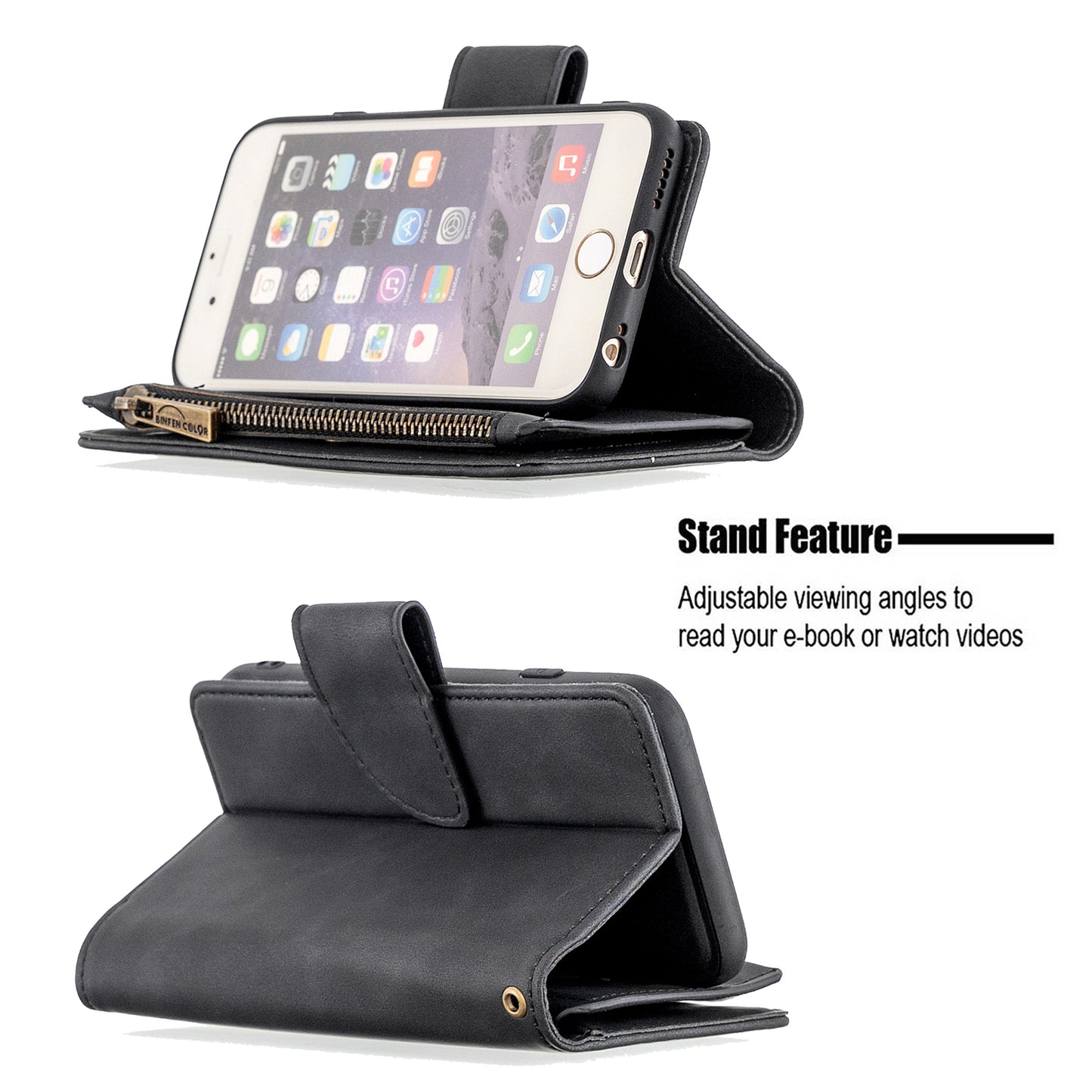 BF02 Silky Touch Feeling Wallet Leather Stand Phone Case with Zipper Pocket for iPhone 6/6s 4.7-inch