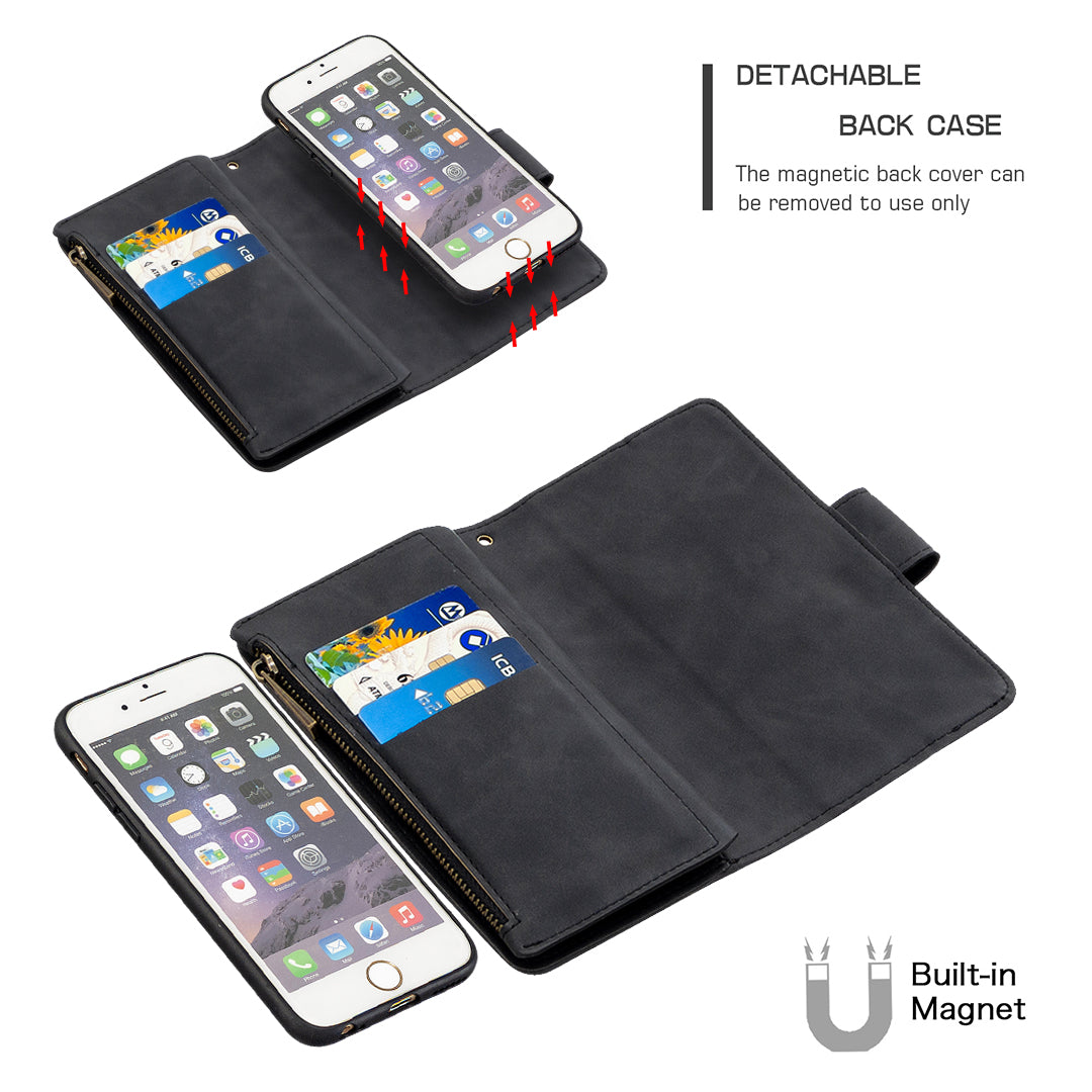 BF02 Silky Touch Feeling Wallet Leather Stand Phone Case with Zipper Pocket for iPhone 6/6s 4.7-inch