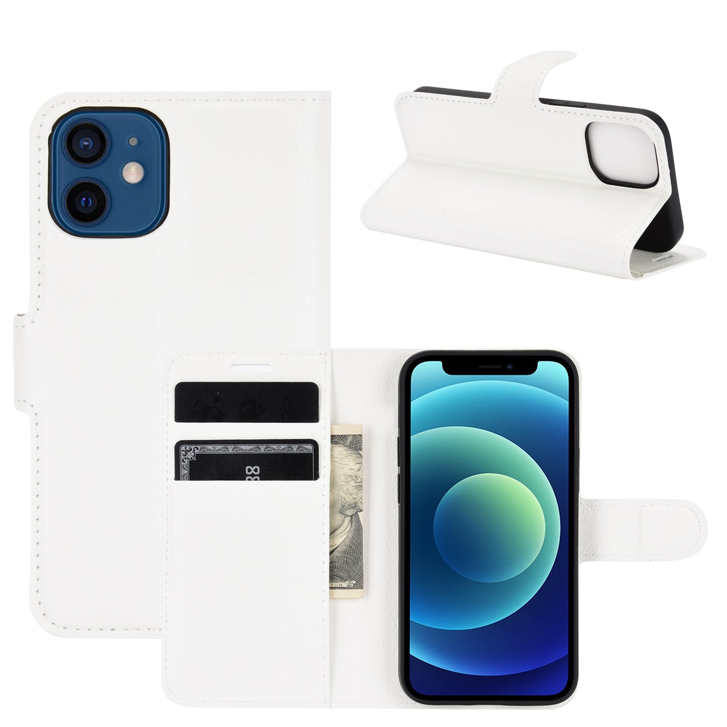 Litchi Texture Wallet Stand Leather Phone Cover for iPhone 12 mini Mobile Phone Accessories