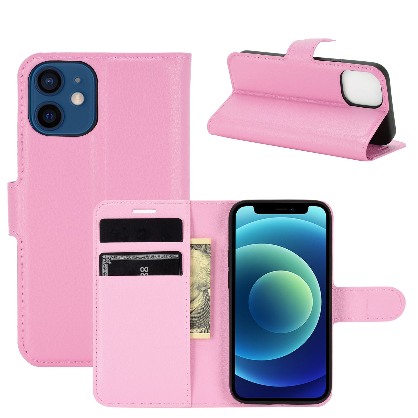 Litchi Texture Wallet Stand Leather Phone Cover for iPhone 12 mini Mobile Phone Accessories